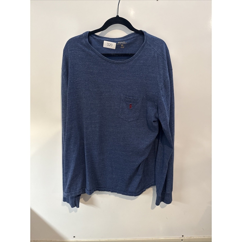 Polo Ralph Lauren Shirt Men's Xl Navy Blue Long Sleeve Crew Neck Red Pony